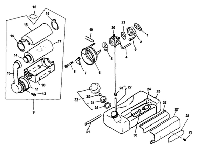 Intake, Air Filter, Fuel System Diagram and Parts List for PB-400E (Type 1E)(001001 - 509500) Echo Leaf Blower / Vacuum