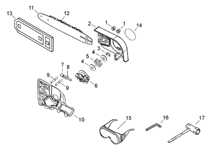Sprocket Guard, Guide Bar, Tools Diagram and Parts List for PPT-2400 (Type 1E)(E14536001001 - E14536999999) Echo Pole Saw