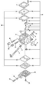 Carburetor Type 1 S/N: 056484up, Type 1e Diagram and Parts List for CS-3000 (Type 1)(00001001 - 99999999) Echo Chainsaw