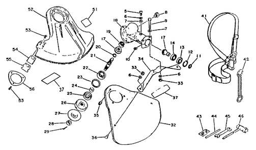 Gear Case, Shield, Harness, Tools Diagram and Parts List for SRM-2501 001001 - 010200 Echo Trimmer