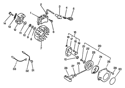 Clutch, Ignition, Starter Diagram and Parts List for SRM-2501 025001 - 043000 Echo Trimmer