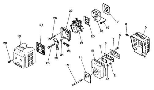 Intake, Exhaust, Air Cleaner Diagram and Parts List for SRM-210 AE Version Echo Trimmer