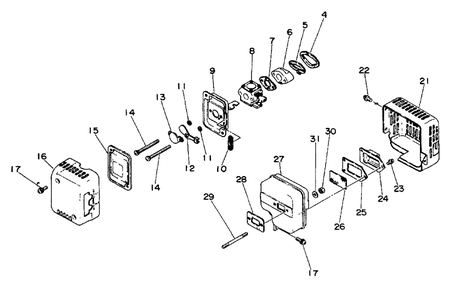 Intake, Exhaust, Air Cleaner Diagram and Parts List for SRM-400 BE Version Echo Trimmer