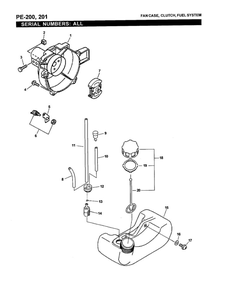 Fan Case/Clutch Diagram and Parts List for PE-200 07001001-07999999 Echo Edger