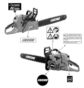 Labels Diagram and Parts List for CS-590 C84329001001 - C84329999999 Echo Chainsaw
