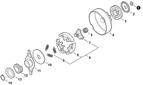 Clutch Diagram and Parts List for CS-590 C84329001001 - C84329999999 Echo Chainsaw