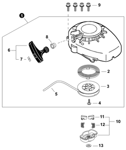 Starter Diagram and Parts List for TC-210 E14714001001 - E14714999999 Echo Tiller