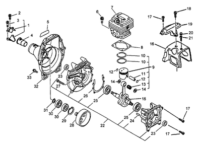 Crankcase, Engine, Fan Case Diagram and Parts List for SRM-3100S Type 1E Echo Trimmer