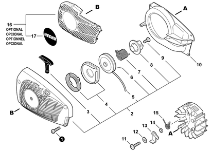 Recoil Starter Diagram and Parts List for CS-355T C85015001001 - C85015999999 Echo Chainsaw
