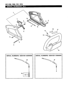 Handle/Ignition/Throttle Cable Diagram and Parts List for HC-151I 08001001-10999999 Echo Hedge Trimmer