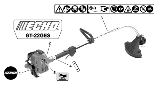 Labels Diagram and Parts List for GT-22GES U54026001001 - U54026999999 Echo Trimmer