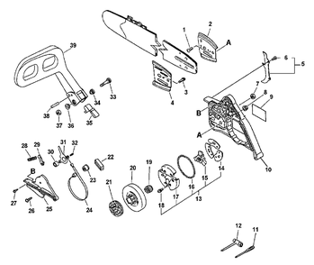 Clutch Assembly., Cutting Attachment, Chain Brake Diagram and Parts List for CS-6700 Type 1E Echo Chainsaw