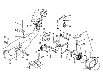 Fuel System, Ignition, Starter Diagram and Parts List for PB-300E 0000000 - 0049616 Echo Leaf Blower / Vacuum