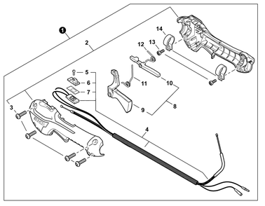 Control Handle Diagram and Parts List for SRM-266 U54313001001 - U54313999999 Echo Trimmer