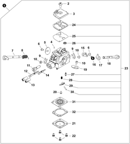 Carburetor Diagram and Parts List for CS-4010 C91315001001 - C91315999999 Echo Chainsaw