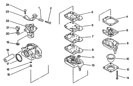 Carburetor -- Wy-21 Diagram and Parts List for SRM-2501 001001 - 010200 Echo Trimmer