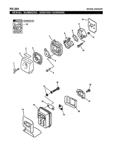 Intake/Exhaust Diagram and Parts List for PE-200 07001001-07999999 Echo Edger
