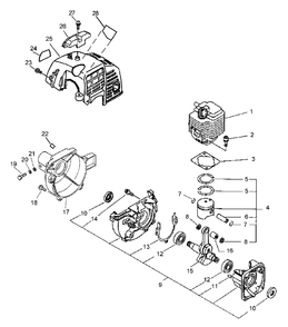 Crankcase, Engine, Engine Cover, Fan Case Diagram and Parts List for PPSR-2122 001001 - 504999 Echo Pole Saw