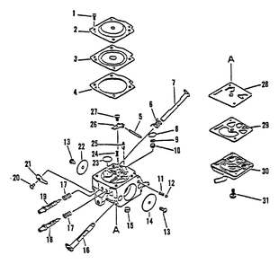 Carburetor Diagram and Parts List for CS-4600 0001001 - 0027191 Echo Chainsaw