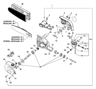 Gear Case, Auto-Oiler, Guide Bar, Chain S/N: 505900 - 999999 Diagram and Parts List for PPT-2400  Echo Pole Saw