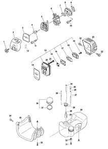 Intake, Exhaust, Fuel System, Stand Diagram and Parts List for PE-2601 Type 1E Echo Edger