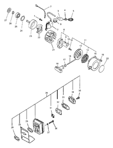 Ignition, Starter, Clutch, Muffler Diagram and Parts List for PPSR-2122 001001 - 504999 Echo Pole Saw