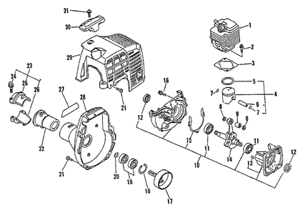 Engine, Engine Cover, Fan Case Diagram and Parts List for SRM-1501 0135001 - 9999999 Echo Trimmer
