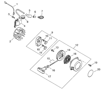 Flywheel, Ignition, Starter Diagram and Parts List for PPT-2400 (Type 1E)(E14536001001 - E14536999999) Echo Pole Saw