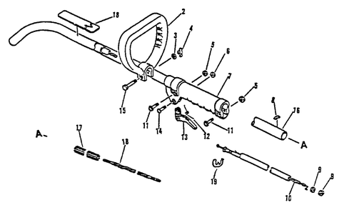 Driveshaft, Handles, Throttle Diagram and Parts List for GT-1100 174349 - 181000 Echo Trimmer