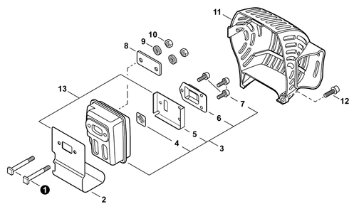 Exhaust Diagram and Parts List for SRM-266 U54313001001 - U54313999999 Echo Trimmer