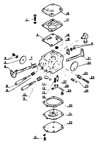 Carburetor Diagram and Parts List for CS-60S 001001 - 059500 Echo Chainsaw
