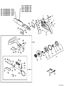 Clutch, Cutting Attachment, Chain Brake Diagram and Parts List for CS-8000 Type 1E Echo Chainsaw
