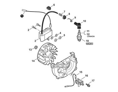 Ignition Diagram and Parts List for SRM-266 U54313001001 - U54313999999 Echo Trimmer