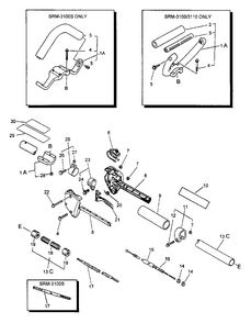 Driveshaft, Handles, Throttle, Stop Switch Diagram and Parts List for SRM-3100S Type 1E Echo Trimmer