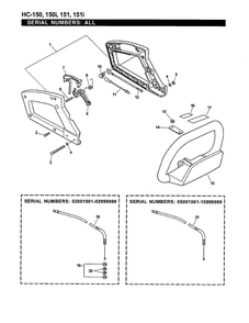 Handle/Ignition/Throttle Cable Diagram and Parts List for HC-151I 05001001-07999999 Echo Hedge Trimmer
