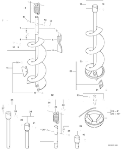 Auger Bits Diagram and Parts List for EA-500 E02103001001 - E02103999999 Echo Auger