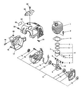 Engine, Fan Housing, Cover Diagram and Parts List for GT-2000SB Type 1 Echo Trimmer