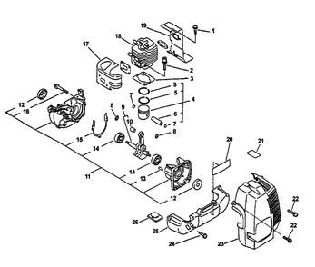 Engine, Crankcase, Engine Cover Diagram and Parts List for PB-24LN Type 1E Echo Leaf Blower / Vacuum