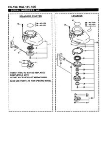 Standard Starter/I-Starter Diagram and Parts List for HC-151I 08001001-10999999 Echo Hedge Trimmer