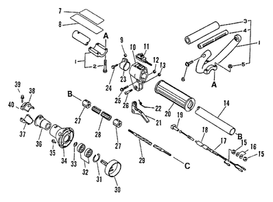 Driveshaft, Handles, Throttle 1, Stop Switch 1, Clutch Housing Diagram and Parts List for SRM-2501 043001 - 061968 Echo Trimmer