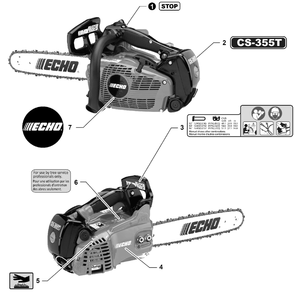 Labels Diagram and Parts List for CS-355T C85015001001 - C85015999999 Echo Chainsaw