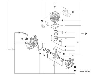 Engine, Short Block -- Sb1061 Diagram and Parts List for SRM-230 S73112127552 - S73112328927 Echo Trimmer
