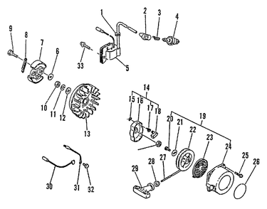 Clutch, Ignition, Starter Diagram and Parts List for SRM-2501 043001 - 061968 Echo Trimmer