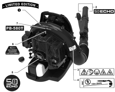Labels Diagram and Parts List for PB-580T P55515001001 - P55515999999 Echo Leaf Blower / Vacuum
