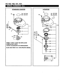 Standard Starter/I-Starter Diagram and Parts List for HC-151I 05001001-07999999 Echo Hedge Trimmer