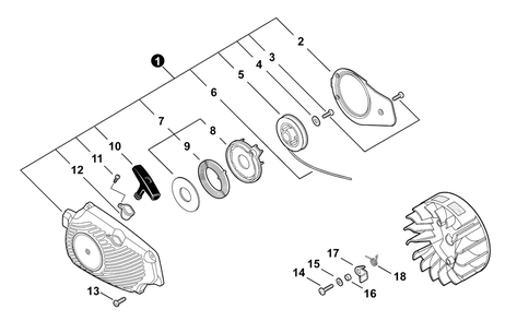 Starter Diagram and Parts List for CS-303T C83829001001 - C83829999999 Echo Chainsaw