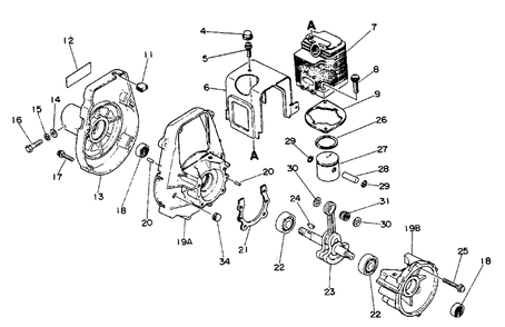 Engine, Crankcase, Fan Housing Cover Diagram and Parts List for SRM-210 AE Version Echo Trimmer