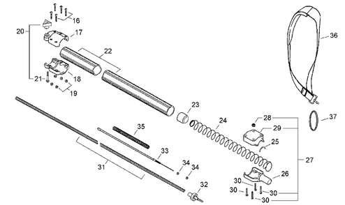 Main Pipe, Harness Diagram and Parts List for PPT-2400 (Type 1E)(E14536001001 - E14536999999) Echo Pole Saw