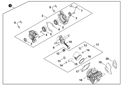 Engine Diagram and Parts List for CS-2511T C80115001001 - C80115999999 Echo Chainsaw