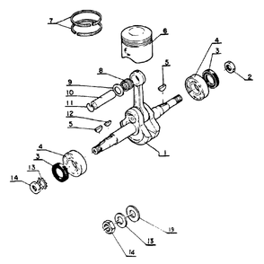 Crankshaft, Piston Diagram and Parts List for CS-60S 001001 - 059500 Echo Chainsaw